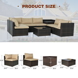 8 Piece Outdoor PE Wicker Furniture Set, Patio Gray Rattan Sectional Sofa Couch with Washable Cushions T2712S00014