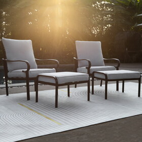 4 PiecesOutdoor Sofa Chairs with Ottomans, Metal Frame with Thick Gray Cushions T2872P197071
