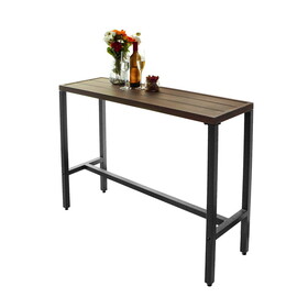 Outdoor Counter Height Bar Table Wood-Like Metal Tabletop Patio Side Dining Table for Pub Garden Hallway, Black Metal Frame T2872P197099