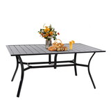 63 inch Metal Outdoor Patio Dining Table, Rectangle in Black, with 1.57