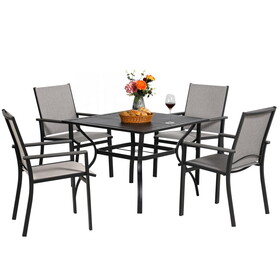 5pcs Outdoor Dining Set, Square Metal Dining Table and 4 Textilene Dining Chairs, with 1.57" Umbrella Hole T2872S00005