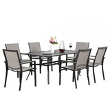 7pcs Outdoor Textilene Dining Set, Patio Textilene Outdoor Dining Chairs with Metal Square Table with 1.57