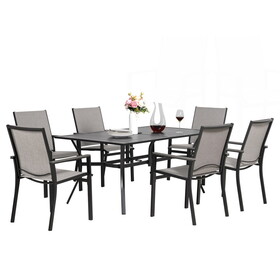 7pcs Outdoor Textilene Dining Set, Patio Textilene Outdoor Dining Chairs with Metal Square Table with 1.57" Umbrella Hole T2872S00006