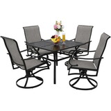 5 Piece Patio Dining Furniture Set, 4 Swivel Textilene Chairs & Table w/ 2.25