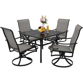 5 Piece Patio Dining Furniture Set, 4 Swivel Textilene Chairs & Table w/ 2.25" Umbrella Hole for Outdoor Garden Yard Porch Deck T2872S00008