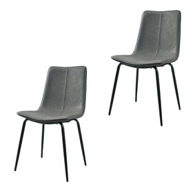 Dining Chairs,Faux Leather Dining Chairs Set of 2, Kitchen Dining Room Chairs with Backrest and Metal Leg,Mid Century Modern Armless Chair,Upholstered Seat,Grey T2879P202399