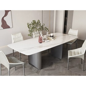 70.9 in Dining Table with Sintered Stone Table Top, Marble Dining Table Modern Kitchen Table for Living Room, Dining Room,Home and Office, White Table T2879S00007