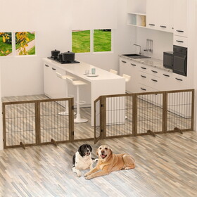 Dog Gate with Door Pet Dog Fence Barrier 6 Panels 144-inch Wide 32-inch Tall Foldable Multiple Shapes Freestanding with Support Feet Indoor Use for House Doorway Stairs Plant Stand T2895P199918