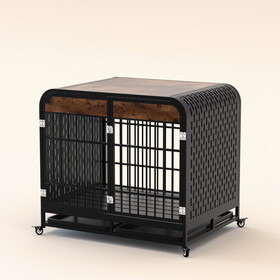 Heavy Duty Dog Crate Furniture Wooden Table Pet Dog Cage Kennel House Indoor Side End Table Decor with Removable Trays and Lockable Wheels for Medium and Large Dogs 40" Brown P-T2895P200024