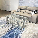 Silver Stainless Steel Double-Layer Clear Tempered Glass Coffee Table for Bed Room, Living Room T2949S00003