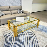 Golden Stainless Steel Double-Layer Clear Tempered Glass Coffee Table for Bed Room, Living Room T2949S00005