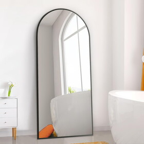 Dolonm 65x22 inch Arch Full Length Mirror, Modern Design Standing Floor Mirror, Full Body Mirror for Living Room, Bedroom, Bathroom, Cloakroom, Hallway, Black(Wooden Frame) T2956P212039