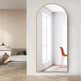 Dolonm 71x24 inch Arch Full Length Mirror, Modern Design Standing Floor Mirror, Full Body Mirror for Living Room, Bedroom, Bathroom, Cloakroom, Hallway, Gold(Wooden Frame) T2956P212041