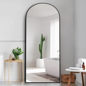 Dolonm 71x24 inch Arch Full Length Mirror, Modern Design Standing Floor Mirror, Full Body Mirror for Living Room, Bedroom, Bathroom, Cloakroom, Hallway, Black(Wooden Frame) T2956P212043