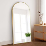 Dolonm 71x28 inch Arch Full Length Mirror, Modern Design Standing Floor Mirror, Full Body Mirror for Living Room, Bedroom, Bathroom, Cloakroom, Hallway, Gold(Wooden Frame) T2956P212045