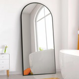 Dolonm 71x28 inch Arch Full Length Mirror, Modern Design Standing Floor Mirror, Full Body Mirror for Living Room, Bedroom, Bathroom, Cloakroom, Hallway, Black(Wooden Frame) T2956P212046