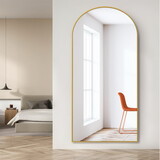 Dolonm 71x32 inch Arch Full Length Mirror, Modern Design Standing Floor Mirror, Full Body Mirror for Living Room, Bedroom, Bathroom, Cloakroom, Hallway, Gold(Wooden Frame) T2956P212047