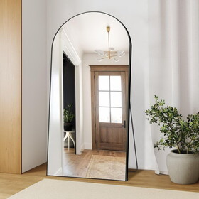 Dolonm 71x32 inch Arch Full Length Mirror, Modern Design Standing Floor Mirror, Full Body Mirror for Living Room, Bedroom, Bathroom, Cloakroom, Hallway, Gold(Wooden Frame) T2956P212048