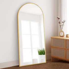 Dolonm 71x24 inch Arch Full Length Mirror, Modern Design Standing Floor Mirror, Full Body Mirror for Living Room, Bedroom, Bathroom, Cloakroom, Hallway, Gold(Aluminum Alloy Frame) T2956P212051