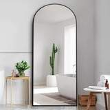 Dolonm 71x24 inch Arch Full Length Mirror, Modern Design Standing Floor Mirror, Full Body Mirror for Living Room, Bedroom, Bathroom, Cloakroom, Hallway, Black(Aluminum Alloy Frame) T2956P212052