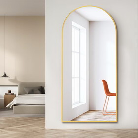 Dolonm 71x28 inch Arch Full Length Mirror, Modern Design Standing Floor Mirror, Full Body Mirror for Living Room, Bedroom, Bathroom, Cloakroom, Hallway, Gold(Aluminum Alloy Frame) T2956P212053