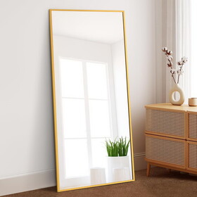 Dolonm 71x28 inch Full Length Mirror, Modern Design Standing Floor Mirror, Full Body Mirror for Living Room, Bedroom, Bathroom, Cloakroom, Hallway, Gold(Aluminum Alloy Frame) T2956P212069