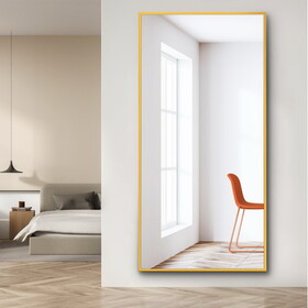 Dolonm 71x32 inch Full Length Mirror, Modern Design Standing Floor Mirror, Full Body Mirror for Living Room, Bedroom, Bathroom, Cloakroom, Hallway, Gold(Aluminum Alloy Frame) T2956P212073