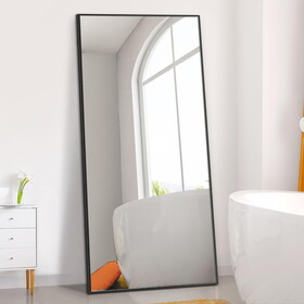 Dolonm 71x32 inch Full Length Mirror, Modern Design Standing Floor Mirror, Full Body Mirror for Living Room, Bedroom, Bathroom, Cloakroom, Hallway, Black(Aluminum Alloy Frame) T2956P212075