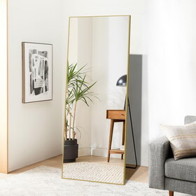 olonm 64x21 inch Full Length Mirror, Aluminum Alloy Frame Floor Mirror, Large Mirror Free-Standing Hanging or Leaning, Full Body Mirror for Living Room, Bedroom, Cloakroom, Hallway, Gold T2956P212076