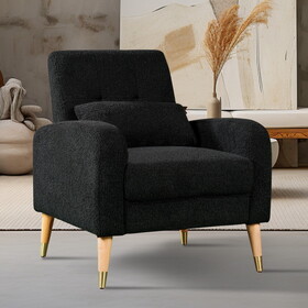 Mid-Century Modern Accent Chair, Upholstered Armchair Living Room Chair, Comfy Single Sofa Chair with Metal Legs, Polyester Fabric Chair for Living Room Bedroom T2956P212665