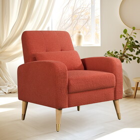 Mid-Century Modern Accent Chair, Upholstered Armchair Living Room Chair, Comfy Single Sofa Chair with Metal Legs, Polyester Fabric Chair for Living Room Bedroom T2956P212674