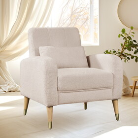 Mid-Century Modern Accent Chair, Upholstered Armchair Living Room Chair, Comfy Single Sofa Chair with Metal Legs, Polyester Fabric Chair for Living Room Bedroom T2956P212678