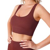 XL Size Coffee Yoga Basic Ribbed Knit Crisscross Back Crop Sports Tank Top, Breathable, Removable Cups, Cute Gym Wear Seamless Sports Bra Exercise Athletic Activewear Workout T3060P404503