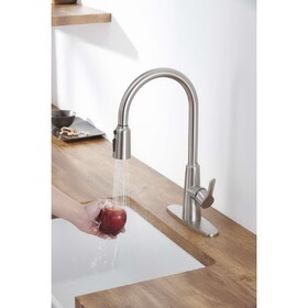 Kitchen Sink Faucet with Pull Out Sprayer Brushed Nickle,Stainless Steel High Arc Kitchen Sink Faucet, 3 Way Setting Single Handle Kitchen Faucets with Deck Plate T3177P277521