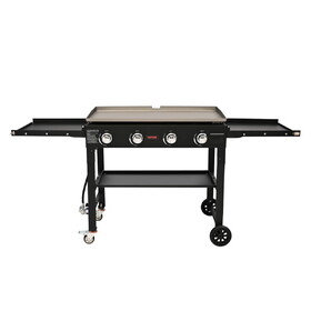 VEVOR Commercial Griddle on Cart, 36" Heavy Duty Manual Flat Top Griddle, Outdoor Cooking Station with Side Shelves, Steel LPG Gas Griddle, 4-Burners Restaurant Portable Grill - 60,000 BTU