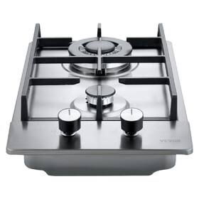 VEVOR Gas Cooktop 12 inch, Max 12250BTU 2 Burners Built-in Stainless Steel Gas Stove Top, LPG/NG Convertible Dual Fuel Natural Gas Hob with Thermocouple Protection T3342P311729