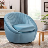 Modern Velvet Shell Swivel Accent Chair with Wide Seat, Upholstered Chair with Metal Swivwl Base,Thick Seat Cushion for Living Room, Bedroom, Reading Romm, Light Blue