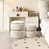 Round Ottoman Set of 2 with Storage, Upholstered Sherpa Vanity Stool for Makeup, Multifunctional Ottomans with Removable Lid, Foot Rest for Living Room, Bedroom,Khaki