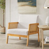Accent Chair Mid-Century Modern Chair with Sherpa Fabric Upholstered Lounge Arm Chair with Solid Wood Frame & Soft Cushion for Living Room, Bedroom, Balcony, Beige