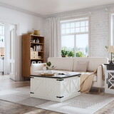 Farmhouse Coffee Table, Square Wood Center Table with Large Hidden Storage Compartment for Living Room, Rustic Cocktail Table with Hinged Lift Top for Home, White T3609P332412
