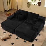 80"Oversized Double Lounge Chaise,Cloud Plush Sofa Bed,Upholstered Boneless Cloud Sofa Deep Seat,No assembly Required,Modern Corduroy Sleeper Loveseat Chair for Living Room Bedroom Reading,Black