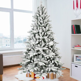 5ft Flocked Christmas Tree with 768 Tips, Realistic PE+PVC Snowy Hinged Tree with Metal Stand, Full Artificial Xmas Tree for Holiday Decoration T3637P338034
