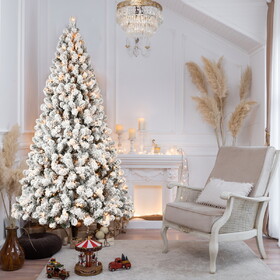 5ft Flocked Pre-Lit Christmas Tree with 200 UL Warm White Lights, 551 PVC Tips, Auto-Unfold Memory Wire, Easy assembly & Stable Metal Stand - Snowy Holiday Decor T3637P338397