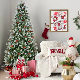 4FT Christmas Tree with 747 Tips, Red Berries & Pine Cones - Snow-Dusted PE+PVC Branches, Hinged Design for Easy Setup, Sturdy Metal Stand - Full, Natural Holiday Tree Decoration T3637P338713