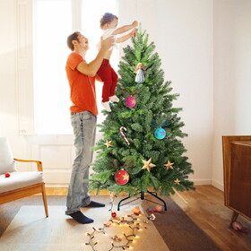 5FT Christmas Tree with 756 PE+PVC Tips - Full-Bodied Holiday Tree with Hinged Branches, Easy assembly, Stable Metal Stand, Classic Green Xmas Decoration T3637P339159