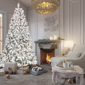 5FT Flocked Christmas Tree with 300 UL Lights and 27 Natural Pine Cones - Snowy PVC Tips, 600 Tips, Hinged Structure, Stable Metal Stand, Easy Setup T3637P339740