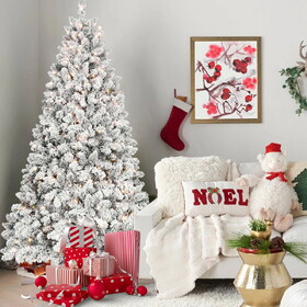 6FT Flocked Christmas Tree with 350 UL Lights and 35 Natural Pine Cones - Snowy PVC Tips, 888 Tips, Hinged Structure, Stable Metal Stand, Easy Setup T3637P339744