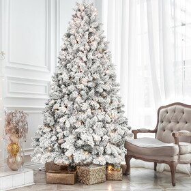 7FT Flocked Christmas Tree with 500 UL Lights and 45 Natural Pine Cones - Snowy PVC Tips, 1124 Tips, Hinged Structure, Stable Metal Stand, Easy Setup T3637P339745