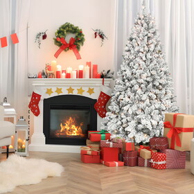 4.5FT Flocked Christmas Tree with 250 UL Lights and 24 Natural Pine Cones - Snowy PVC Tips, 498 Tips, Hinged Structure, Stable Metal Stand, Easy Setup T3637P339739