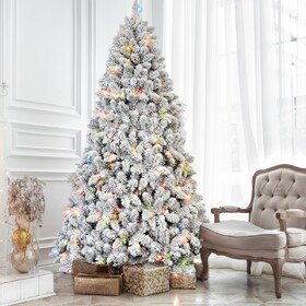 5FT Flocked Christmas Tree with 300 Colorful UL Lights and 27 Natural Pine Cones - 600 Snowy PVC Tips, Hinged Branches, Stable Metal Stand, Easy Setup T3637P339771